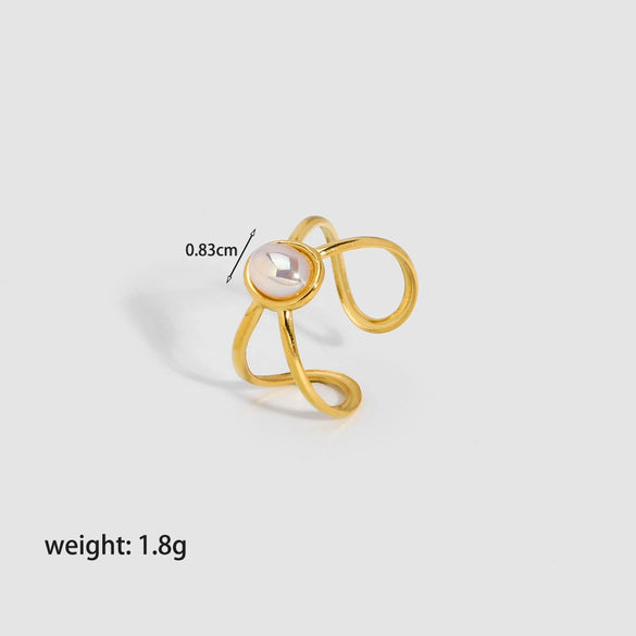 Wholesale Women's Geometric Hollow Stainless Steel Ring With Inlaid Oval Natural Stone And Pvdp Furnace Real Gold Treatment