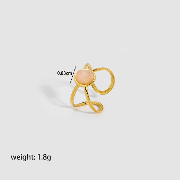 Wholesale Women's Geometric Hollow Stainless Steel Ring With Inlaid Oval Natural Stone And Pvdp Furnace Real Gold Treatment