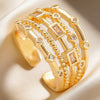 Wholesale Women's Geometric Hollowout Goldplated Diamondencrusted Environmentally Friendly Copper Ring