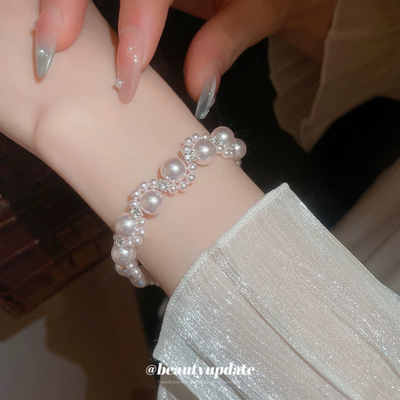 Wholesale Women's Geometric Imitation Pearl And Diamondencrusted Wrapped Bracelet Highend Style