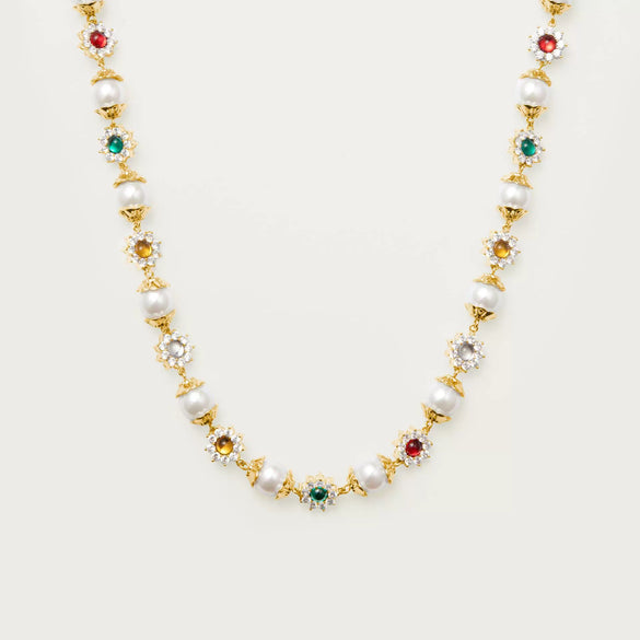 Wholesale Women's Geometric Imitation Pearl Electroplated 18K Gold Hand Chain Necklace