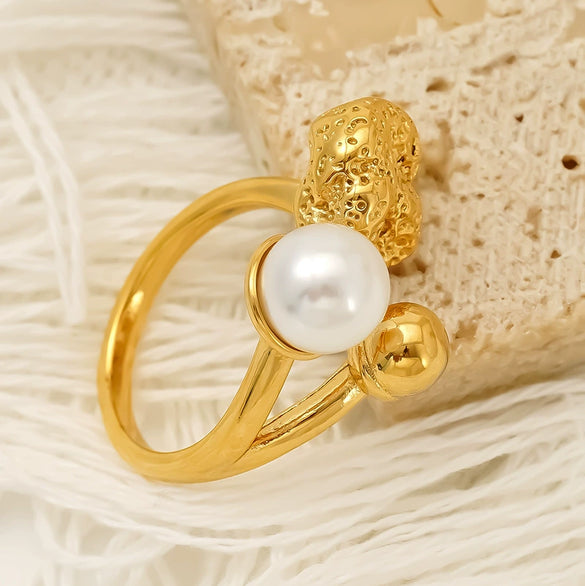 Wholesale Women's Geometric Imitation Pearl Inlaid Ring