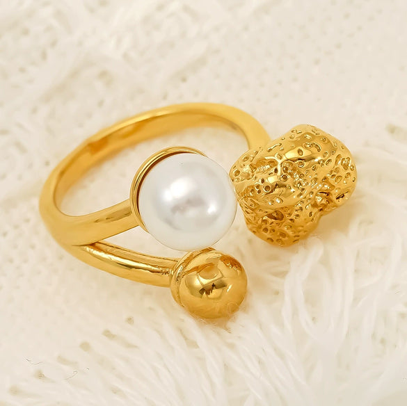 Wholesale Women's Geometric Imitation Pearl Inlaid Ring