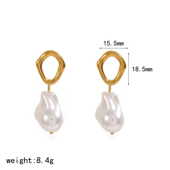 Wholesale Women's Geometric Imitation Pearl Stainless Steel Stud Earrings With Vacuum Real Gold Plating