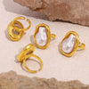 Wholesale Women's Geometric Imitation Pearl Titanium Steel Ring Electroplated