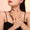 Wholesale Women's Geometric Imitation Pearl Titanium Steel Ring Electroplated