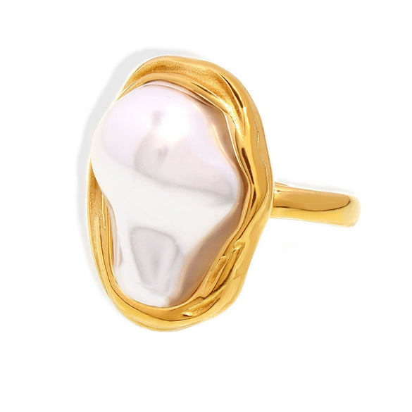 Wholesale Women's Geometric Imitation Pearl Titanium Steel Ring Electroplated