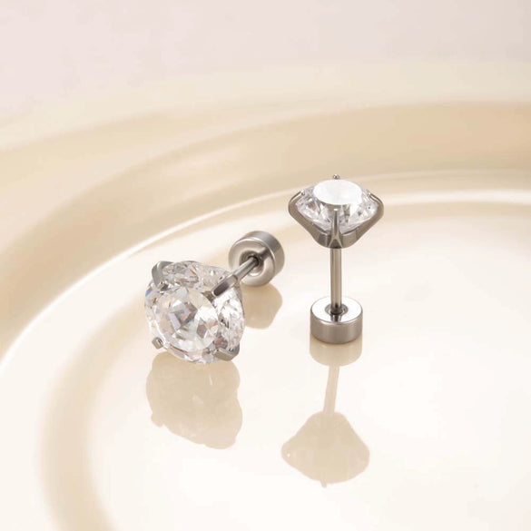 Wholesale Women's Geometric Inlaid Zircon Round Titanium Steel Ear Nails