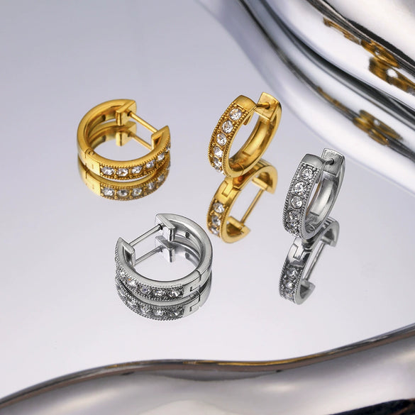 Wholesale Women's Geometric Inlaid Zircon Titanium Steel Earrings