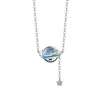 Wholesale Women's Geometric Inlay S925 Sterling Silver Planet Necklace With Moonstone Tassel