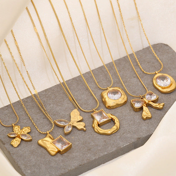 Wholesale Women's Geometric Irregular Butterfly Pendant Stainless Steel Necklace With Electroplating Treatment