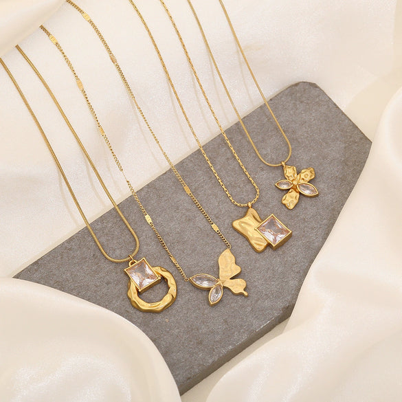 Wholesale Women's Geometric Irregular Butterfly Pendant Stainless Steel Necklace With Electroplating Treatment