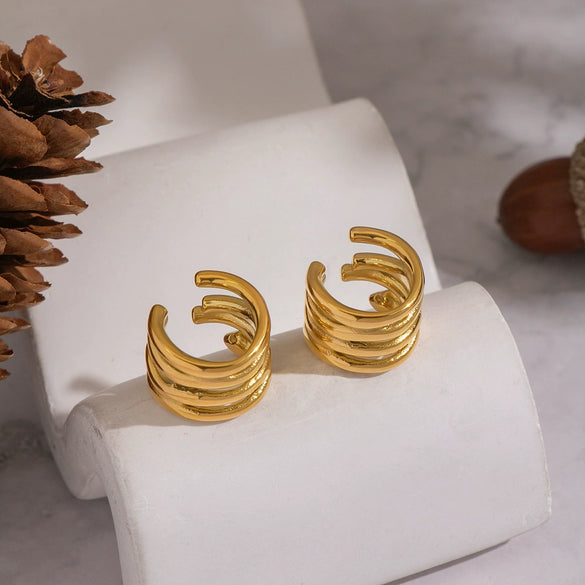 Wholesale Women's Geometric Irregular Line Hoop Ear Clips Stainless Steel Real Gold Plated Accessories
