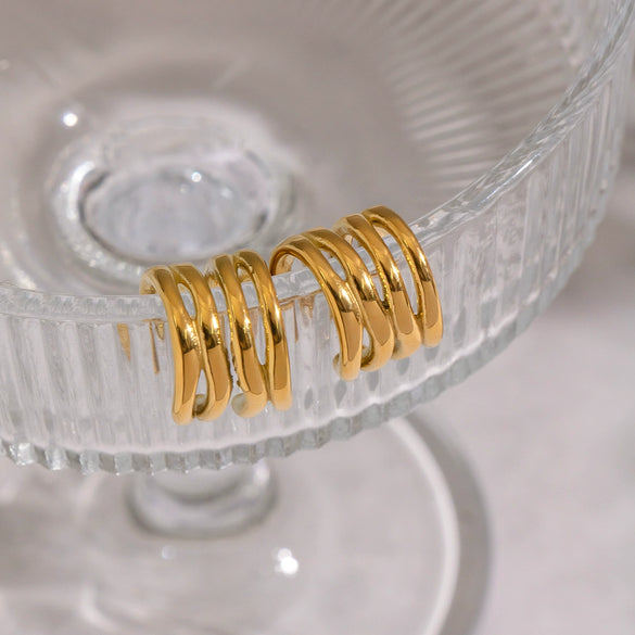 Wholesale Women's Geometric Irregular Line Hoop Ear Clips Stainless Steel Real Gold Plated Accessories