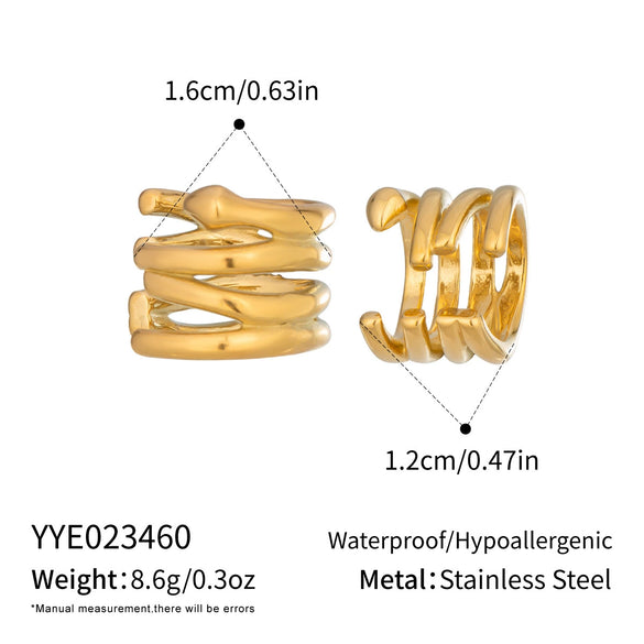 Wholesale Women's Geometric Irregular Line Hoop Ear Clips Stainless Steel Real Gold Plated Accessories