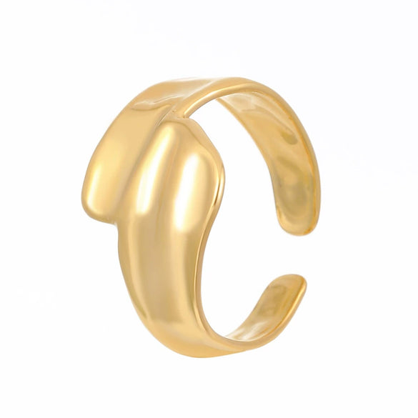 Wholesale Women's Geometric Irregular Liquid Opening Stainless Steel Ring With Electroplating Design