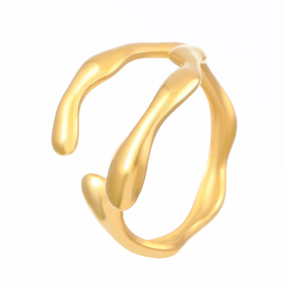 Wholesale Women's Geometric Irregular Liquid Opening Stainless Steel Ring With Electroplating Design