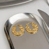 Wholesale Women's Geometric Irregular Niche Style Stainless Steel 18K Gold Plated Round Earrings With Pleated Texture And Vacuum Real Gold Plating In Pvd Furnace
