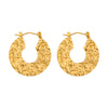 Wholesale Women's Geometric Irregular Niche Style Stainless Steel 18K Gold Plated Round Earrings With Pleated Texture And Vacuum Real Gold Plating In Pvd Furnace