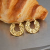 Wholesale Women's Geometric Irregular Niche Style Stainless Steel 18K Gold Plated Round Earrings With Pleated Texture And Vacuum Real Gold Plating In Pvd Furnace