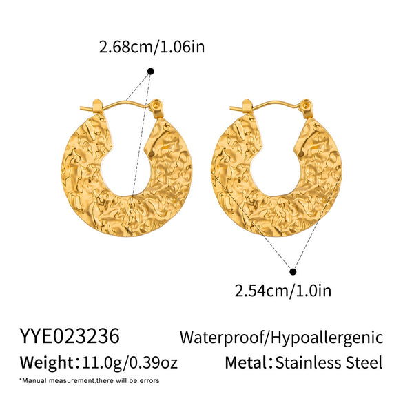 Wholesale Women's Geometric Irregular Niche Style Stainless Steel 18K Gold Plated Round Earrings With Pleated Texture And Vacuum Real Gold Plating In Pvd Furnace