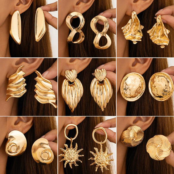 Wholesale Women's Geometric Irregular Pleated Zinc Alloy Earrings With Electroplating Treatment