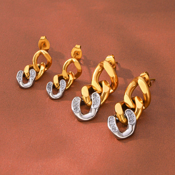 Wholesale Women's Geometric Irregular Stainless Steel Earrings With Diamonds Pvd Furnace Vacuum Real Gold Plated