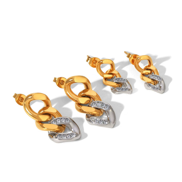 Wholesale Women's Geometric Irregular Stainless Steel Earrings With Diamonds Pvd Furnace Vacuum Real Gold Plated