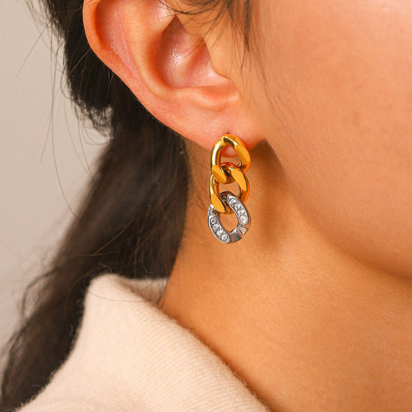Wholesale Women's Geometric Irregular Stainless Steel Earrings With Diamonds Pvd Furnace Vacuum Real Gold Plated