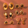 Wholesale Women's Geometric Irregular Tiger Eye Stone Earrings In French Retro Maillard Style With Pvd Furnace Vacuum Real Gold Plating Made Of Stainless Steel And Titanium Steel