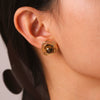 Wholesale Women's Geometric Irregular Tiger Eye Stone Earrings In French Retro Maillard Style With Pvd Furnace Vacuum Real Gold Plating Made Of Stainless Steel And Titanium Steel