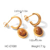 Wholesale Women's Geometric Irregular Tiger Eye Stone Earrings In French Retro Maillard Style With Pvd Furnace Vacuum Real Gold Plating Made Of Stainless Steel And Titanium Steel