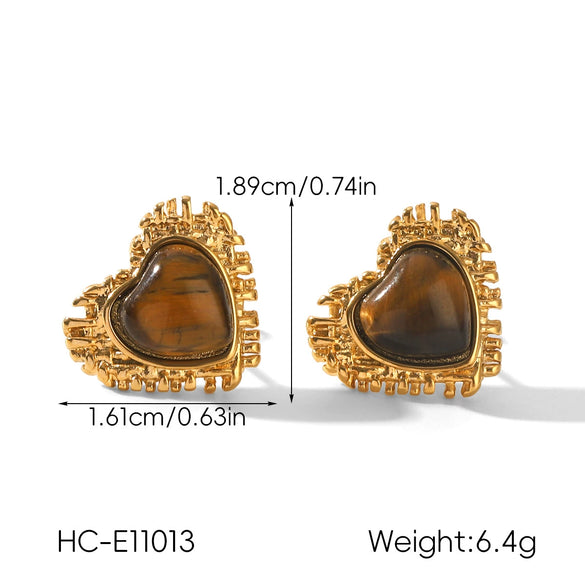 Wholesale Women's Geometric Irregular Tiger Eye Stone Earrings In French Retro Maillard Style With Pvd Furnace Vacuum Real Gold Plating Made Of Stainless Steel And Titanium Steel