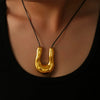 Wholesale Women's Geometric Irregular Ushaped Horseshoe Pendant Necklace With Leather Rope Chain And Titanium Steel Gold Plated