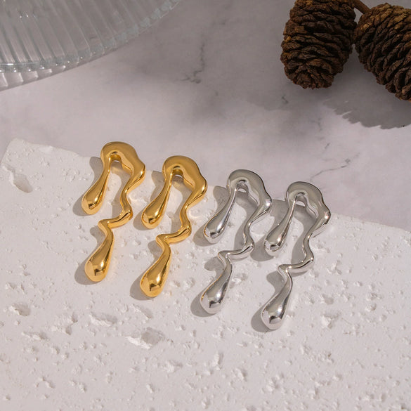 Wholesale Women's Geometric Irregular Water Drop Titanium Steel Earrings With Vacuum Real Gold Plating In Pvd Furnace