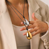 Wholesale Women's Geometric Irregularshaped Gold Plated Stainless Steel And Titanium Steel Pendant Leather Cord Necklace