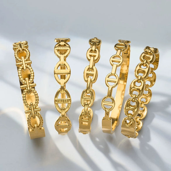 Wholesale Women's Geometric 18K Goldplated Hollow Chain Bracelet Made Of 316L Stainless Steel