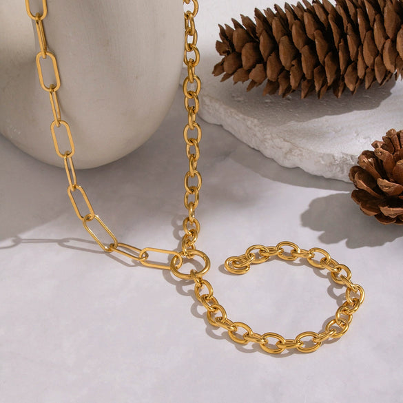Wholesale Women's Geometric 18K Real Gold Plated Regular Chain Necklace With Pvd Furnace Vacuum Real Gold Plating
