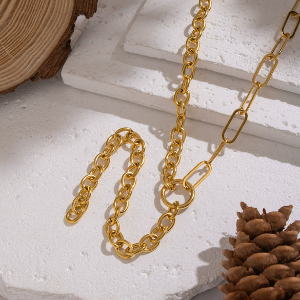 Wholesale Women's Geometric 18K Real Gold Plated Regular Chain Necklace With Pvd Furnace Vacuum Real Gold Plating