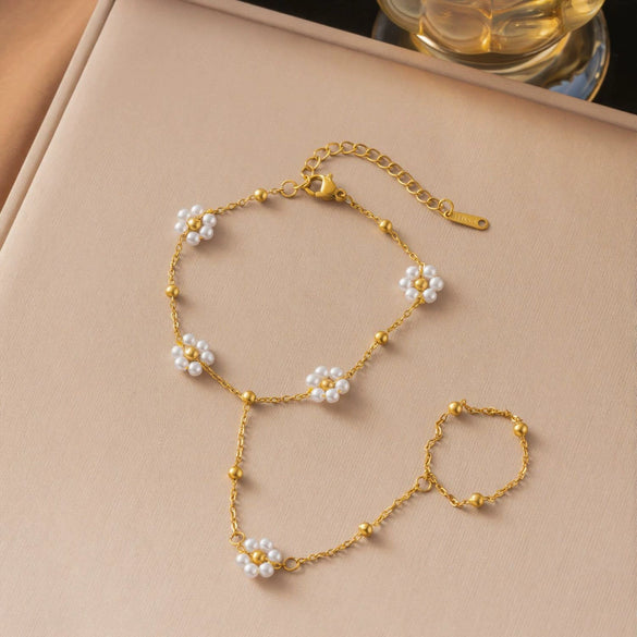 Wholesale Women's Geometric 18K Real Gold Plated Titanium Steel Flash O Chain Bracelet And Necklace Jewelry