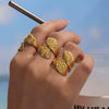 Wholesale Women's Geometric Leaf Open Index Finger Ring Made Of Stainless Steel With 18K Gold Plating