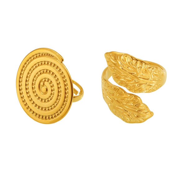 Wholesale Women's Geometric Leaf Open Index Finger Ring Made Of Stainless Steel With 18K Gold Plating