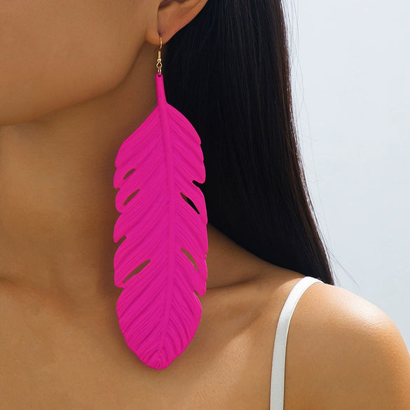 Wholesale Women's Geometric Leaf Texture Alloy Electroplated Earrings