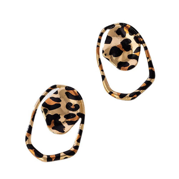 Wholesale Women's Geometric Leopard Print Flower Shape Alloy Stainless Steel Electroplated Earrings Accessories