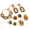 Wholesale Women's Geometric Leopard Print 18K Gold Plated Stainless Steel Jewelry Set Bracelet Earrings Maillard Style