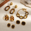Wholesale Women's Geometric Leopard Print 18K Gold Plated Stainless Steel Jewelry Set Bracelet Earrings Maillard Style