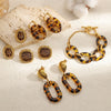 Wholesale Women's Geometric Leopard Print 18K Gold Plated Stainless Steel Jewelry Set Bracelet Earrings Maillard Style