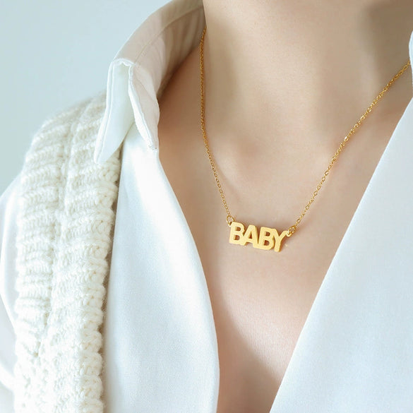 Wholesale Women's Geometric Letter Number Text Titanium Steel Electroplated Pendant Necklace