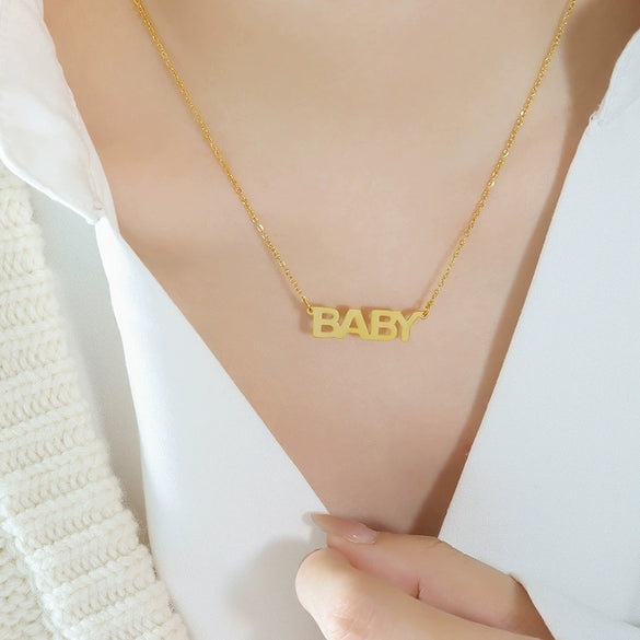 Wholesale Women's Geometric Letter Number Text Titanium Steel Electroplated Pendant Necklace