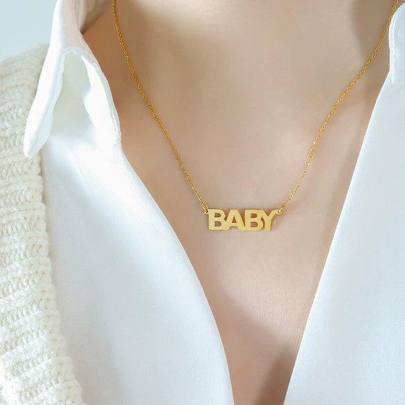 Wholesale Women's Geometric Letter Number Text Titanium Steel Electroplated Pendant Necklace